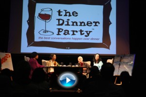The 3rd Fear No Art Dinner Party included host Elysabeth Alfano with Marc Smith, Poetry Slam originator, bluesman Billy Branch, and MCA  curator Naomi Beckwith and chef Matt Troost of Three Aces. Also Stacy Bowie paints a picture while Edith Yokely plays violin.